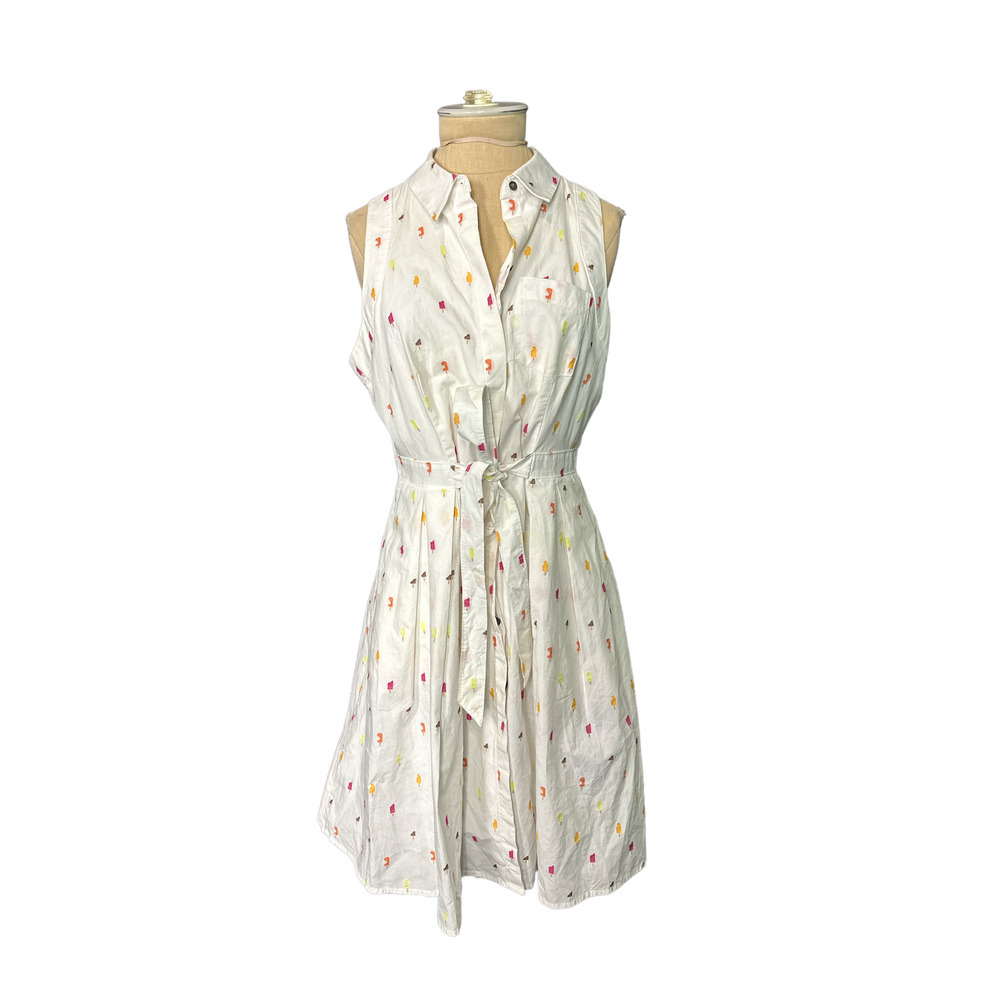 🍦 HD in Paris Anthropologie White Cotton Novelty Print Shirt Dress Size 8